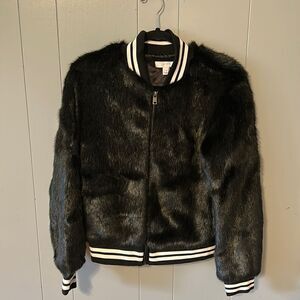 Scripted Black Faux Fur Bomber Size XS